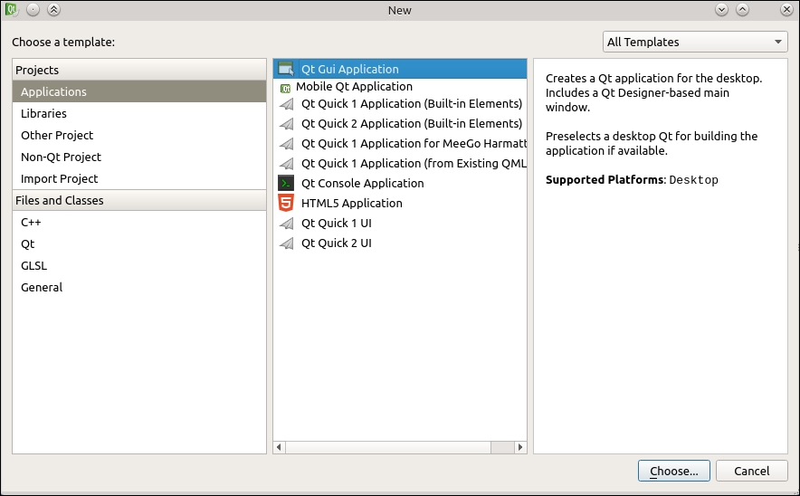 Time for action – creating a Qt Desktop project