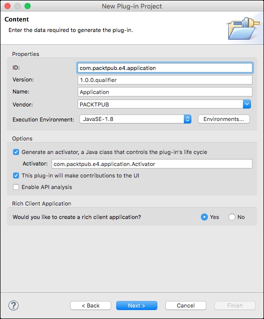 Time for action – creating an E4 application
