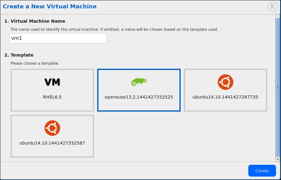 Creating virtual machines through Kimchi WebUI