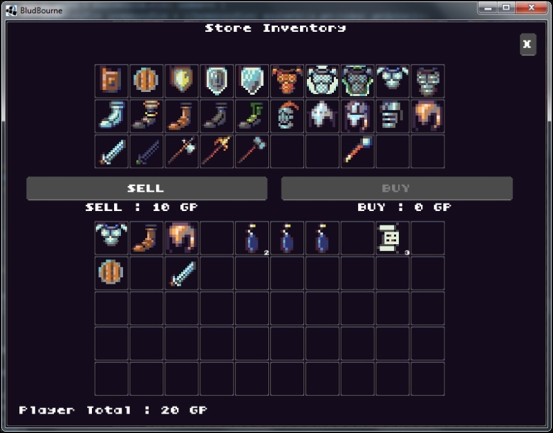 Shop store UI with items and money transactions