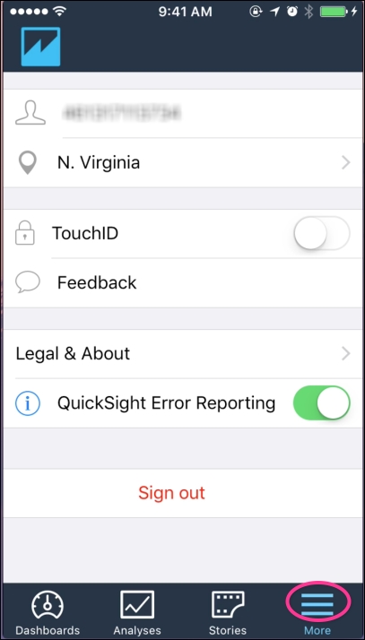 Advanced options for the QuickSight mobile app