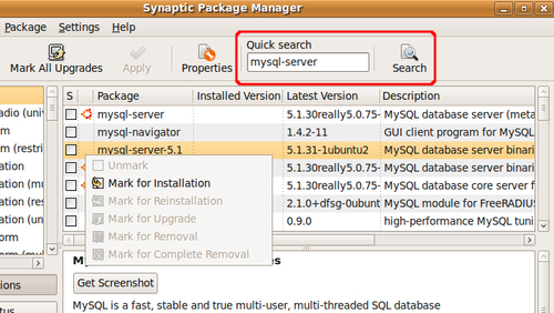 Time for action – installing MySQL on Ubuntu
