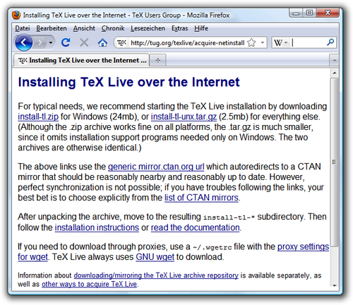 Time for action – installing TeX Live using the net installer wizard