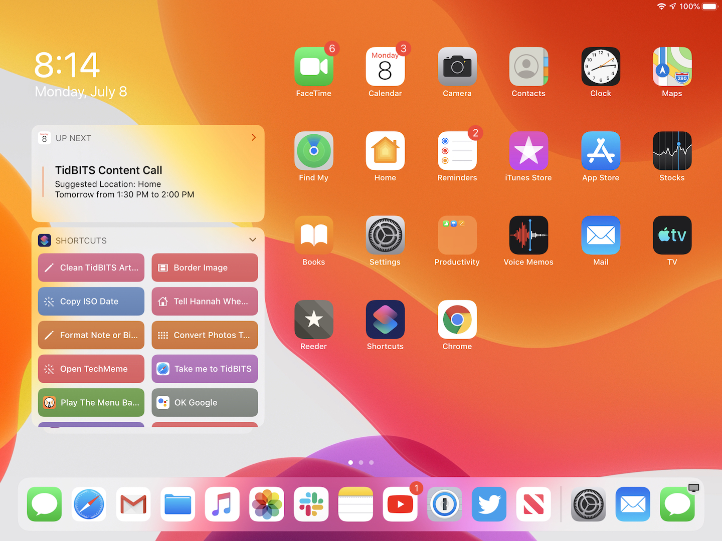 Figure 33: You can access your widgets directly from the Home screen in iPadOS.