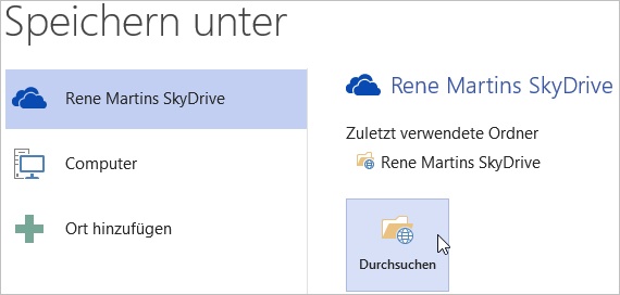 Eine Datei wird auf SkyDrive gespeichert