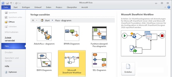 Erstellen Sie eine neue Zeichnung auf Basis der Vorlage Microsoft SharePoint-Workflow
