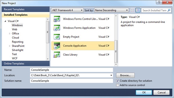 Erstellen einer Konsolenanwendung in Visual Studio 2010