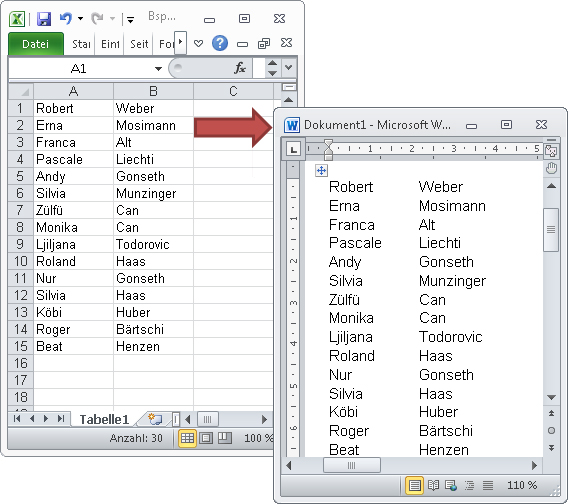 Excel-Tabelle nach Word kopieren
