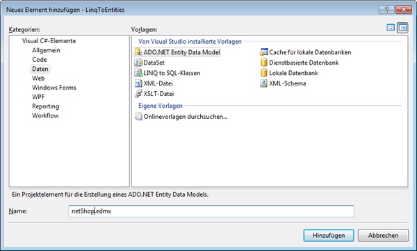 Hinzufügen eines ADO.NET Entity Data Model