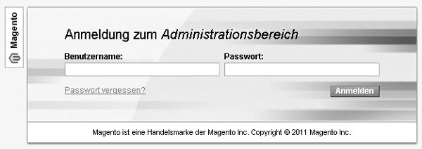 Der Log-in-Screen des Magento-Adminbereichs