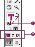 Das Flächensymbol ändert sich, wenn Text angewählt ist. Gleich darunter die Schaltfläche »Farbe anwenden«, »Verlauf anwenden« und »Keine Anwenden«.