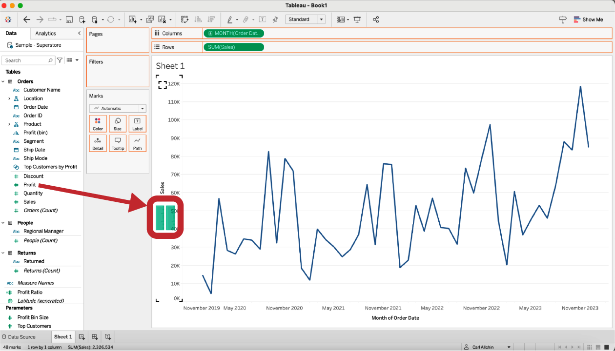 Adding Profit to a Sales over time chart