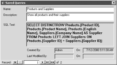 The saved queries form, frmSavedQueries