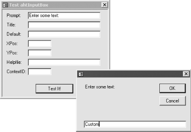 Use frmTestInputBox to test the replacement input box