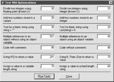 The frmShowOptimizations form