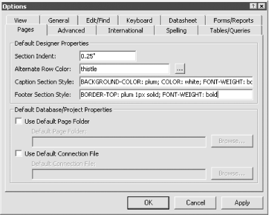The Pages options after editing
