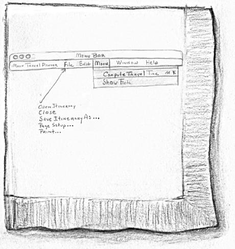 The menu bar for the Moon Travel Planner application