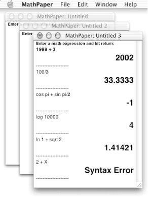 MathPaper window with mathematical expressions and results