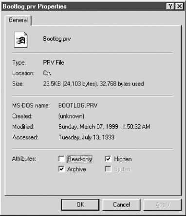 DOS and Windows file properties