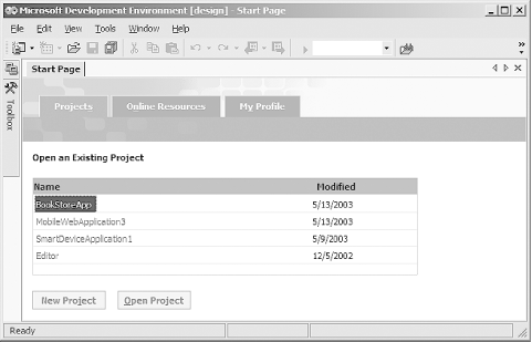 Visual Studio .NET Start Page