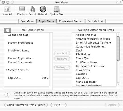 Choosing items for your FruitMenu