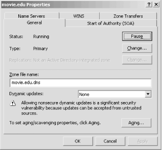 Zone properties window, General tab