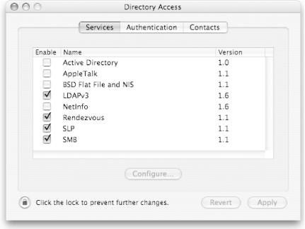 The Directory Access application shows the available plug-ins