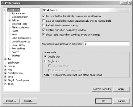 The Preferences dialog