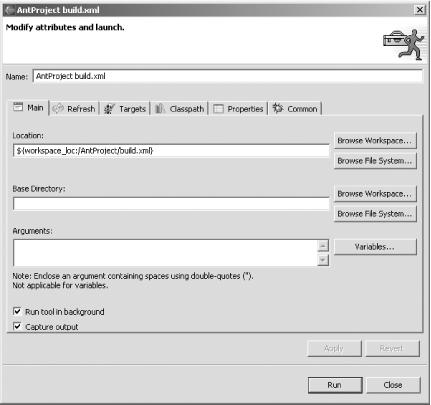 The Ant build.xml dialog
