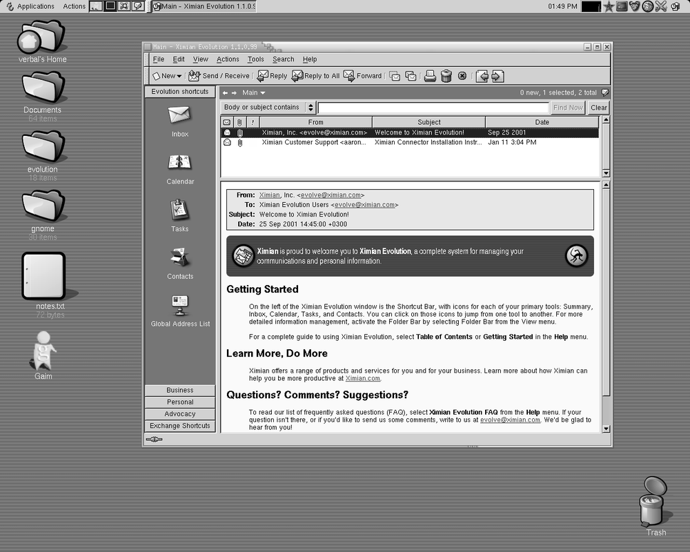 Evolution on the GNOME desktop