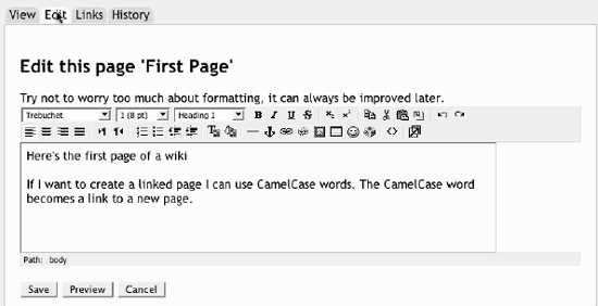 Wiki editing page