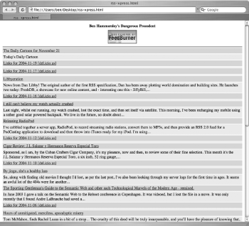 A very basic web page invoking RSS Xpress