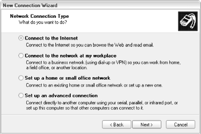 Add an Internet connection with the New Connection Wizard