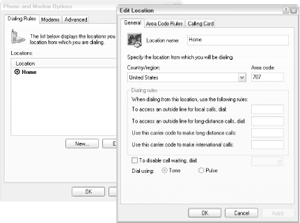 If you use a portable computer, you may want to configure multiple locations for dialing