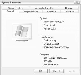 Get a quick overview of your Windows version, amount of installed memory, and registered user with the General tab