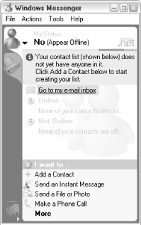 Windows Messenger lets you send text messages to other Windows Messenger users on the Internet