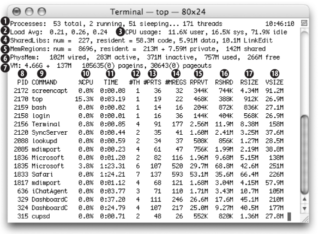 Sample output from top