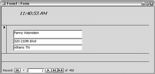 Hack #25. Put a Clock on a Form - Access Hacks [Book]