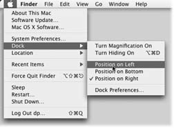 In this book, arrow notations help to simplify folder and menu instructions. For example, "Choose → Dock → Position on Left" is a more compact way of saying, "From the a menu, choose Dock; from the submenu that than appears, choose Position on Left," as shown here.