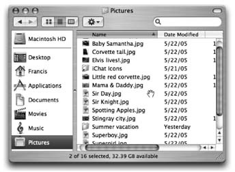 Position your mouse inside a Finder list-view window. You can scroll up and down by pressing ⌘ and Option as you drag. As you drag, the cursor changes shape, becoming a white-gloved butler's hand. Where can you get that kind of service these days?(This trick used to work in icon views, too; it let you scroll diagonally, which was even more useful. Ah, well… Apple giveth, and Apple taketh away.)