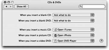 You can tell the Mac exactly which program to launch when you insert each kind of disc, or tell it to do nothing at all.