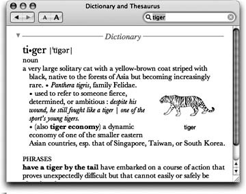 When you open the Dictionary, it generally assumes that you want a word's definition. If you prefer to see the Thesaurus at startup time instead (to look up a word's synonyms), choose Dictionary → Preferences—and drag Oxford American Writers Thesaurus upward so that it precedes New Oxford American Dictionary. That's all there is to it!
