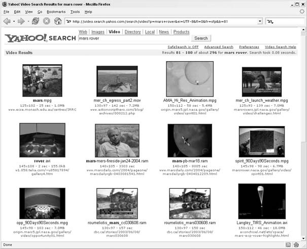 Results of a Video Search for “mars rover”