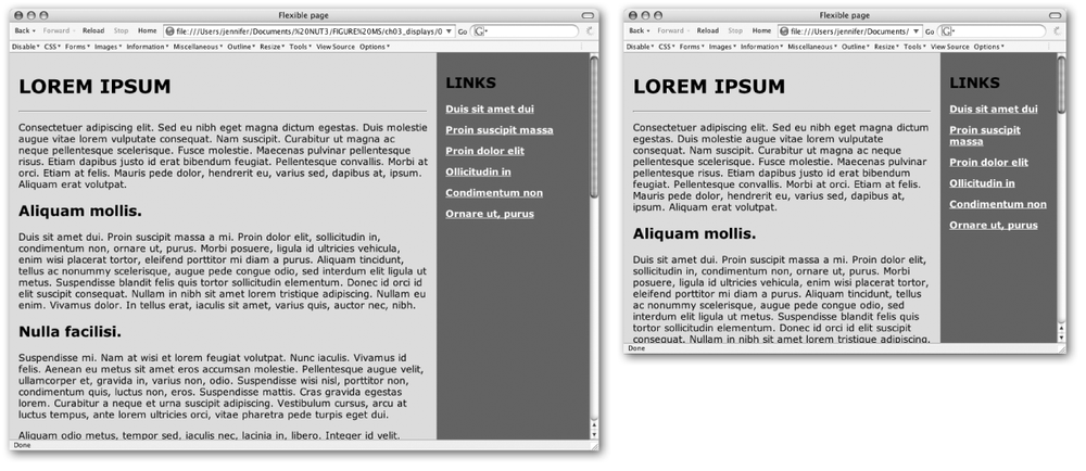 A flexible web page with proportional columns
