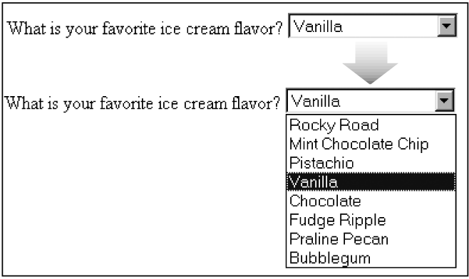 Items in a select menu can be set to display after the menu is collapsed