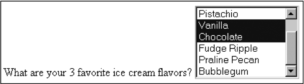 Use the size attribute to display a select menu as a scrolling list