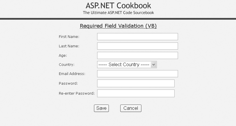 3.1. Requiring That Data Be Entered in a Field - ASP.NET 2.0 Cookbook ...
