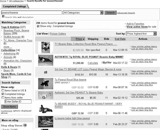 A quick search through recently completed auctions, sorted by price, gives you a good idea what your item is worth