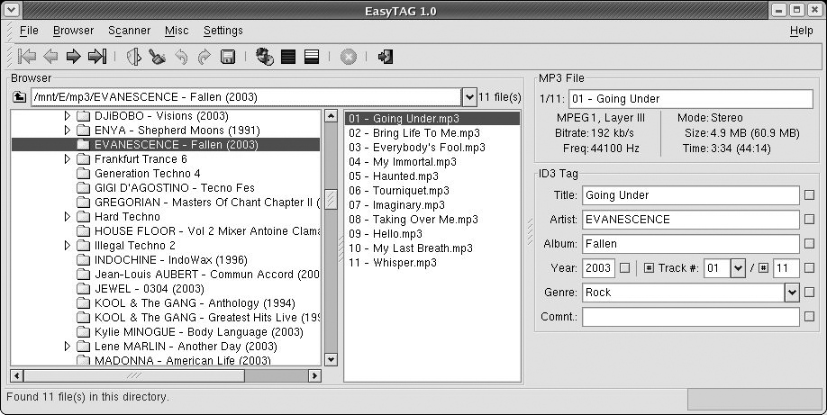 EasyTAG main window