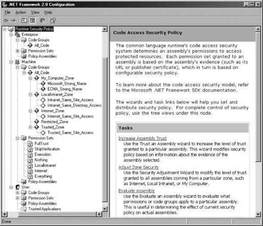 Runtime Security Policy configuration using the .NET Configuration tool